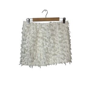 H&M White Textured Fringe Mini Skirt Women's Size US 6 EUR 38